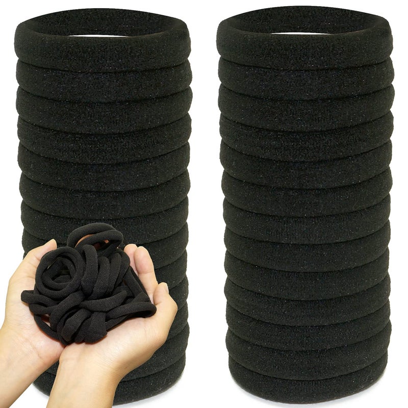 IFAMIO 100 Pcs Seamless Cotton Thick Black Hair Band No Metal Elastic Hair Ties No Damage Ponytail Holder - Image 1